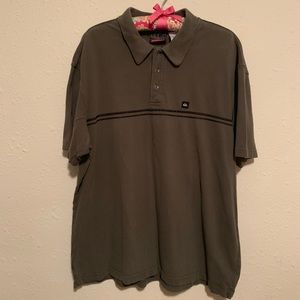 Army green quicksilver polo shirt w black stripe